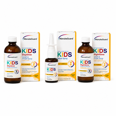 ManukaGuard Complete Kids Wellness Bundle for Day & Night | Nasal Spray + Daytime & Nighttime Cough & Throat Syrups